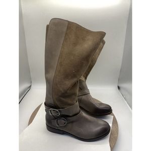 Lucky Brand Taupe Suede Tall Boots Double Buckle Sz 6.5 B